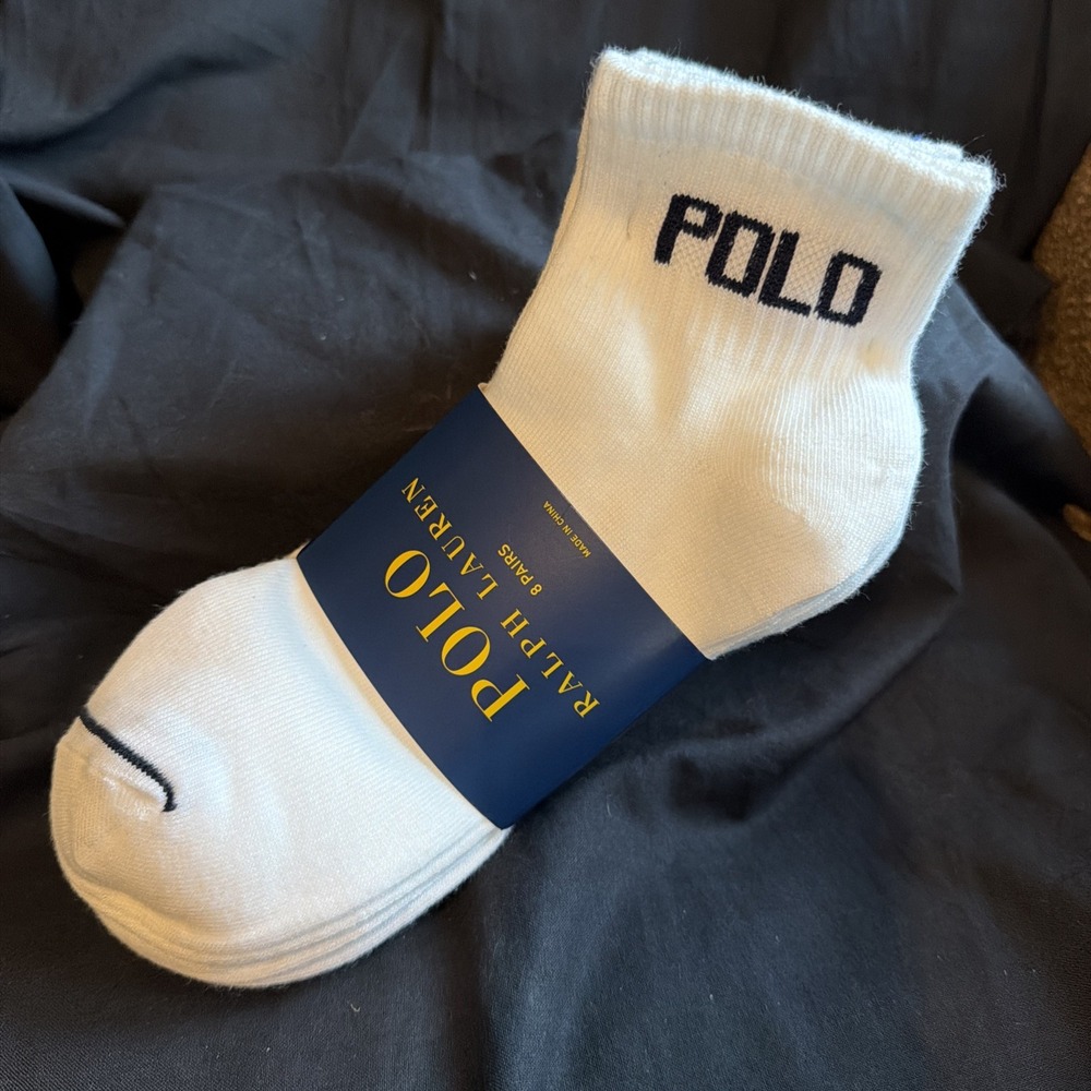 NEW -  8 PAIRS Pack   Polo Ralph Lauren MEN'S WHITE Ankle Socks   SIZE 10-13